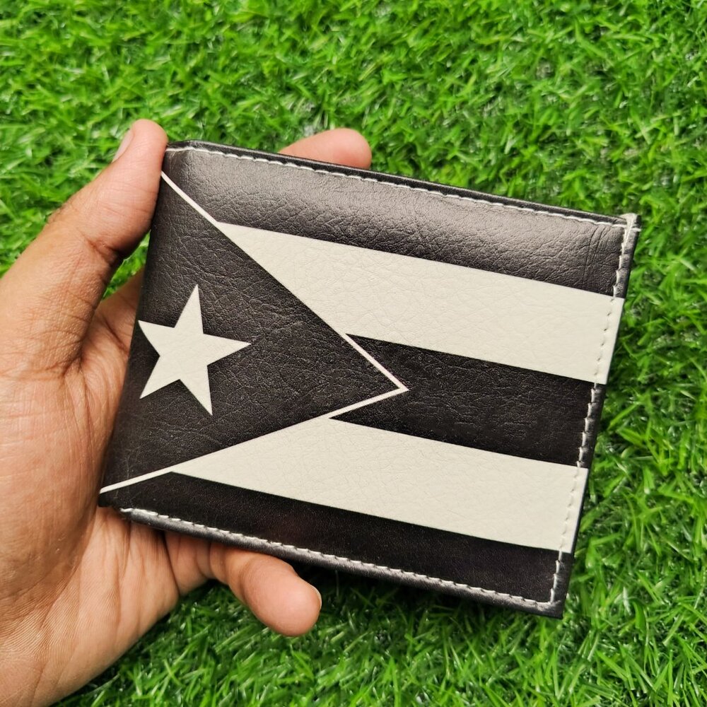 Men's Bifold Puerto Rico Flag Printed Wallet Handcrafted Black & White